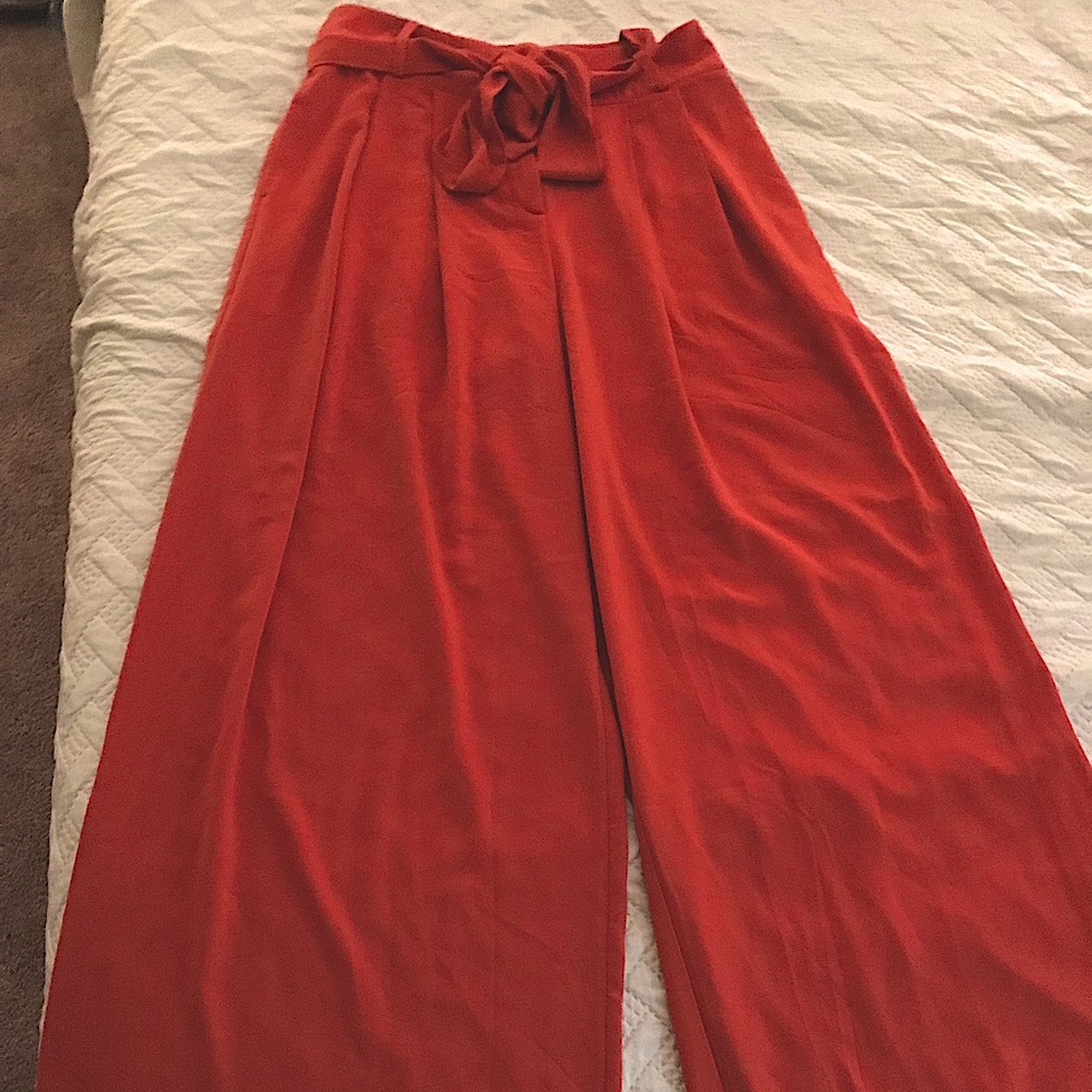 COPY - NWT High Waisted, Orange, Wide Leg Pant with Tie Belt Detail - Size Large